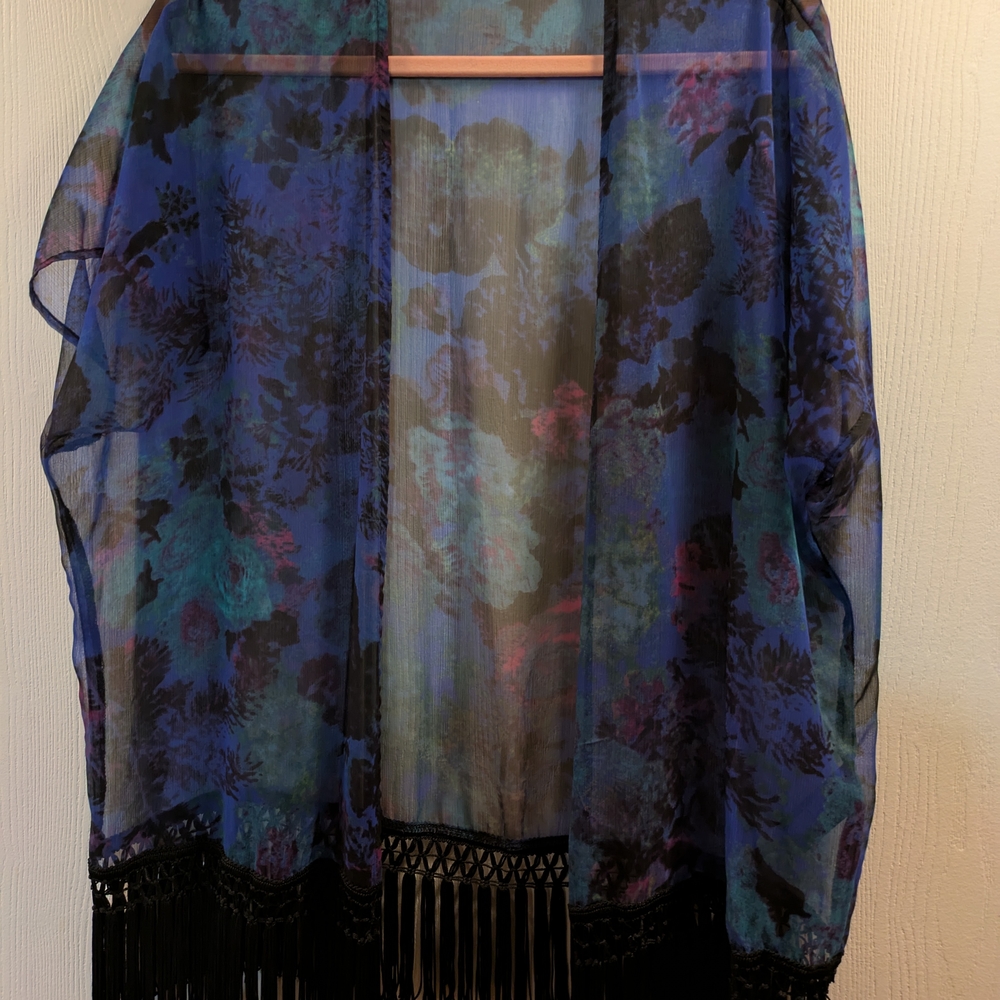 Floral Sheer Kimono with Fringe
